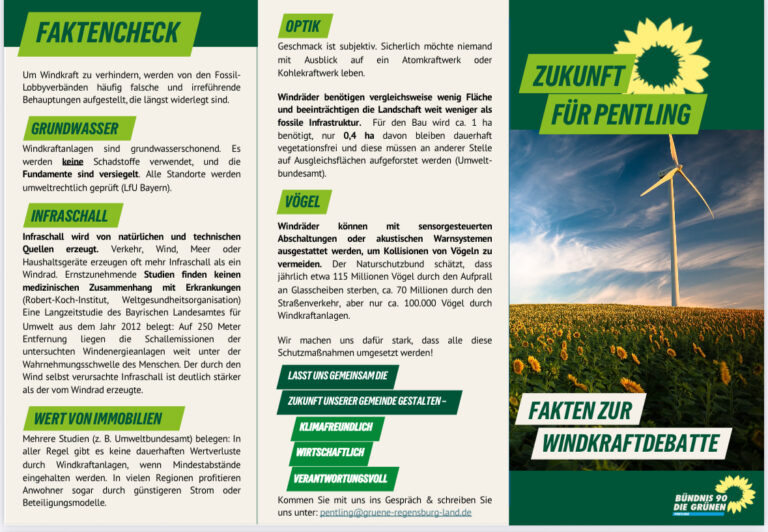 Informationsflyer: Zukunft für Pentling – Fakten zur Windkraftdebatte